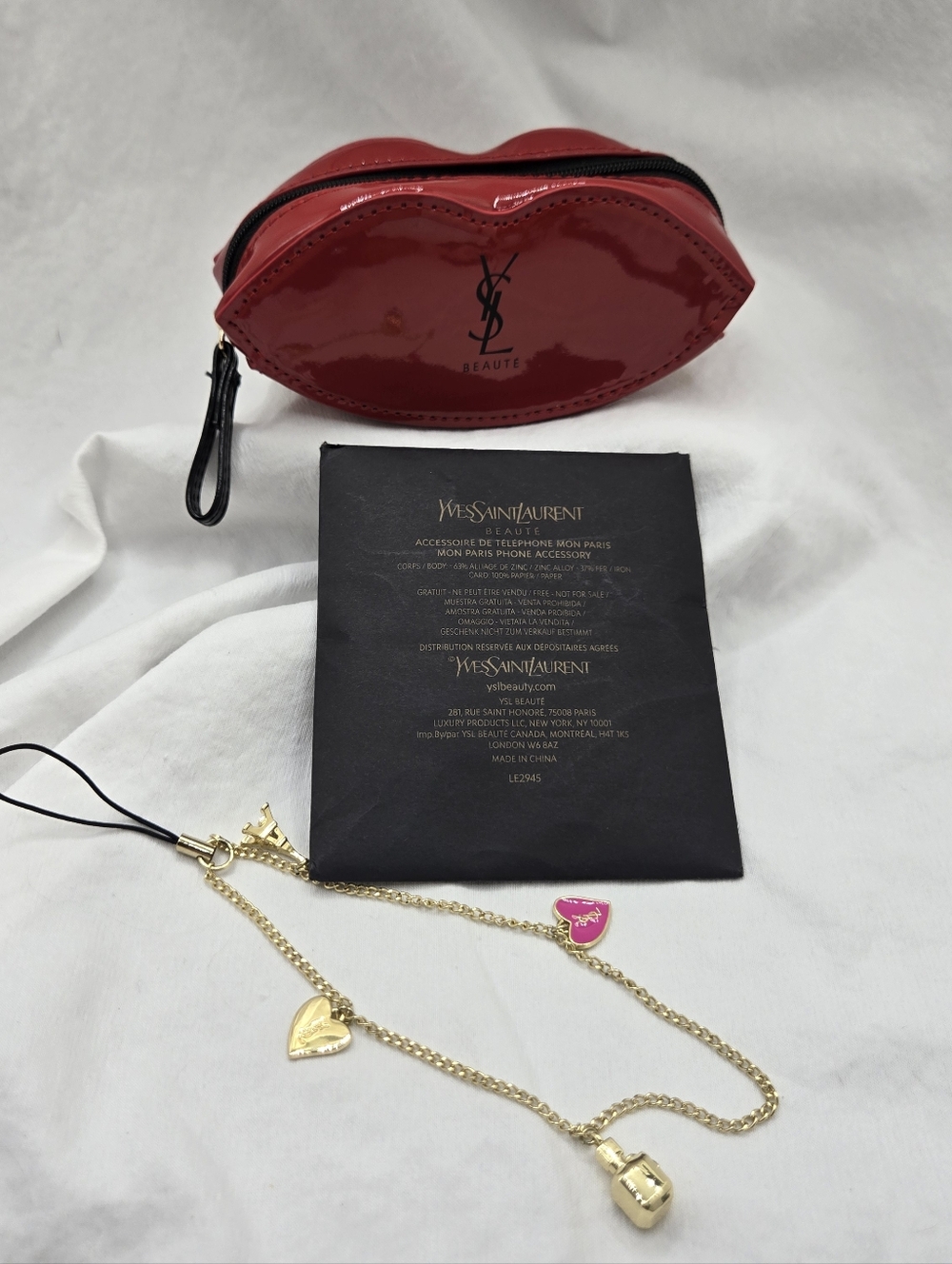Beauty Lip Case Red Patent + Phone Charm Keychain Bundle YSL - Picture 11 of 12